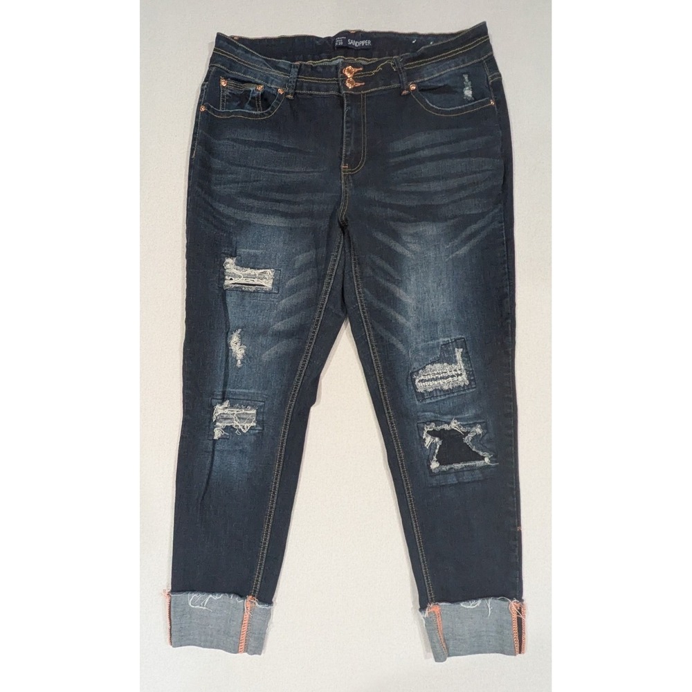 Sandpiper Jeans Women 20 Dark Blue Excellent Distressed Cuffed Cropped Denim